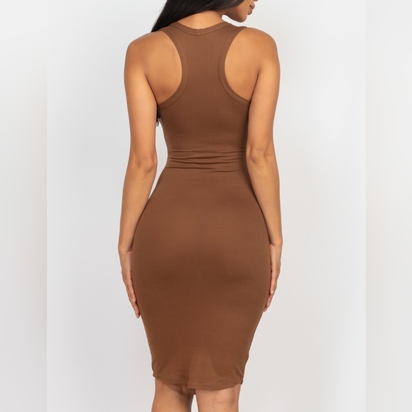 𝅺Brown Split Neck Tank Mini Dress - Picture 5 of 5